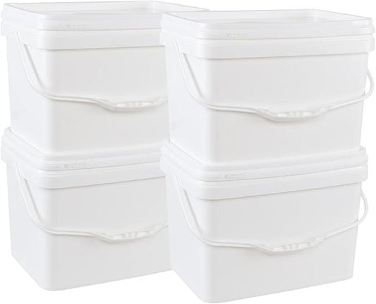 4 Packs Plastic Food Storage Bucket with Lid, 5 Gallon Airtight Plastic Buckets with Handles, White