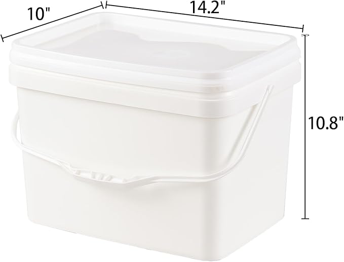 Readsky 5.2 Gallon Plastic White Rectangular Food Bucket with Lid, Small Rectangular Plastic Storge Bucket with Handle, 4 Packs