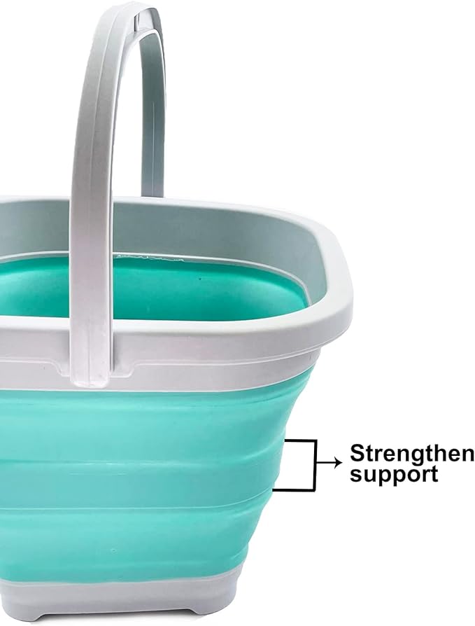 SAMMART Collapsible Rectangular Cleaning Bucket 5L (1.3 Gallon)- Foldable Camping Beach Sand Water Pot Pail- Portable Space Saving Tub for Household, Outdoor Car Washing (Pale Pink + Pine (Set of 2))