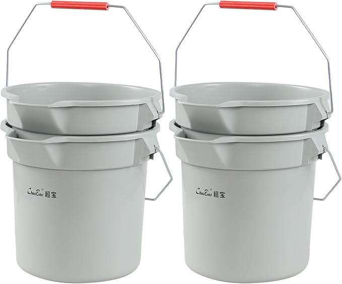 4 Packs 14 Quart Commercial Cleaning Pail, Round Utility Bucket with Handle, Plastic Water Container Cleaning Bucket