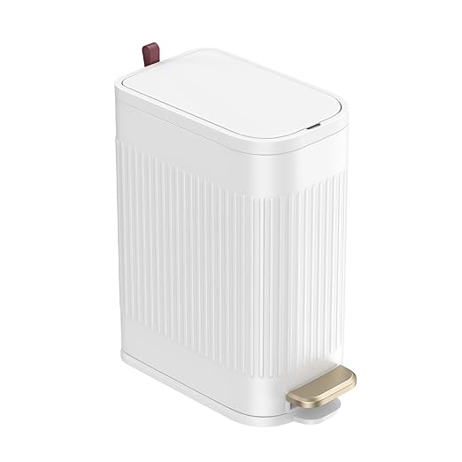 BETHEBEST Bathroom Trash Can with Lid,Soft Close,Step Pedal,4 Gallon/15Liter Small Gargebe Can with Removable Inner Bucket,Stainless Steel Trash Can for Bathroom,Office,Bedroom(White)