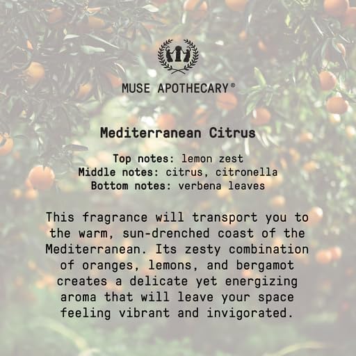 Muse Apothecary Home Ritual Active Odor Eliminator Spray - Furniture Deodorizer Spray & Bathroom Odor Eliminator for Home - Essential Oil Air Freshener - 4oz, Mediterranean Citrus, 2 Pack