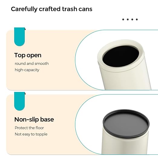 2.6 Gallon/10L White Trash Can,Open Top Metal Waste Basket, Modern,Elegant Garbage Can,Under The Table Trash Bin,for Bathroom,Bedroom,Living Room,Kitchen,Office,Bank,Cafe(White 10L)