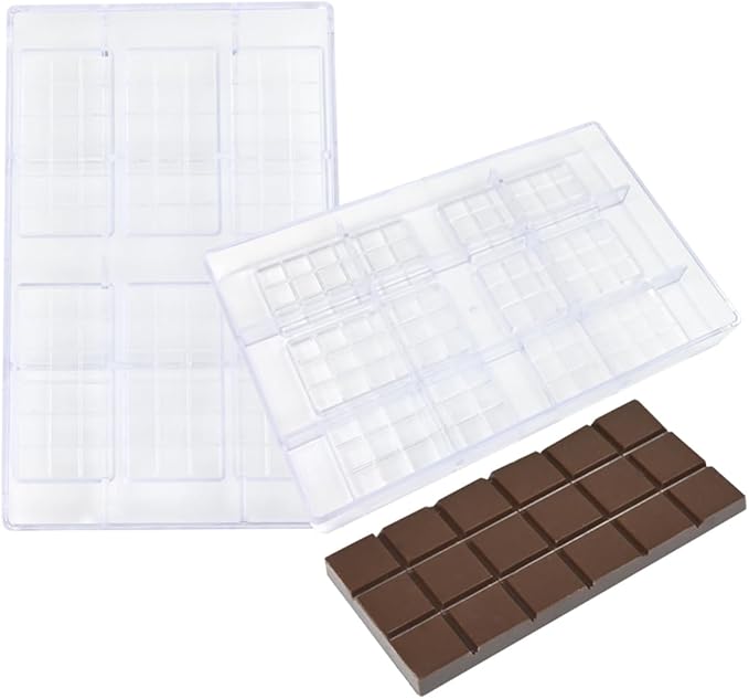 TUKE Polycarbonate Chocolate Bar Mold 6 Cavity Rectangle Premium PC Candy Molds for Baking, DIY, Home Made Chocolates - Reusable, Food-Grade, Professional Chocolate Making Mold (B_ Rectangle)