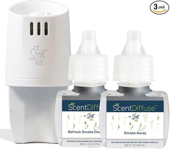 ScentDiffuse Smoke Odor Deodorizing Air Freshener Starter Kit, 2 Refills + Diffuser