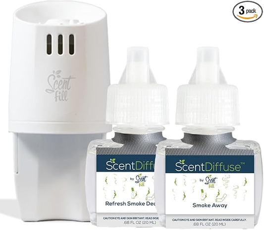 ScentDiffuse Smoke Odor Deodorizing Air Freshener Starter Kit, 2 Refills + Diffuser
