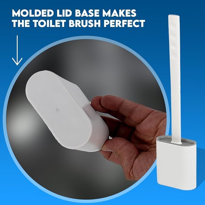Silicone Toilet Brush and Holder Set – Pack of 2 Wall Mounted Toilet Scrubber Brush White – Long Non-Slip Handle, Modern Design, Flexible Bristles for Easy Cleaning
