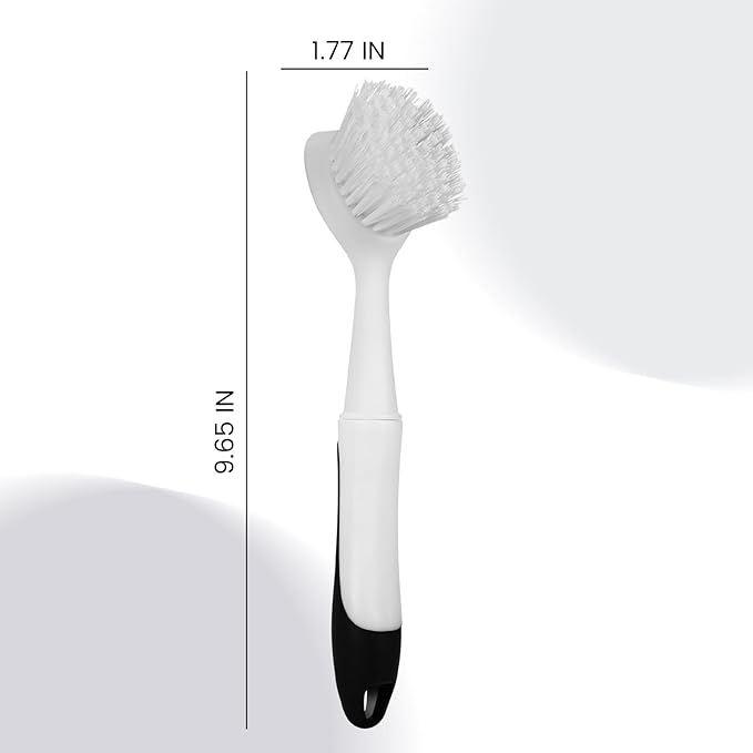 Dish Brush with Handle, Dish Scrub Brush with Built-in Scraper, Nylon Dish Scrubber, Kitchen Brushes for Dishes,Pots, Pans and Sinks 2 Pack