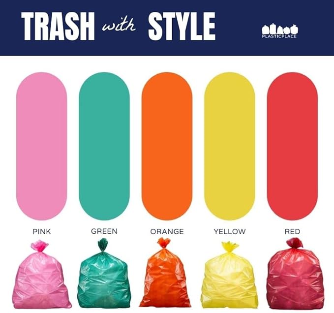Plasticplace 55-60 gallon Trash Bags │ 1.2 Mil │ Orange Heavy Duty Garbage Can Liners │ 38” x 58” (50 Count)