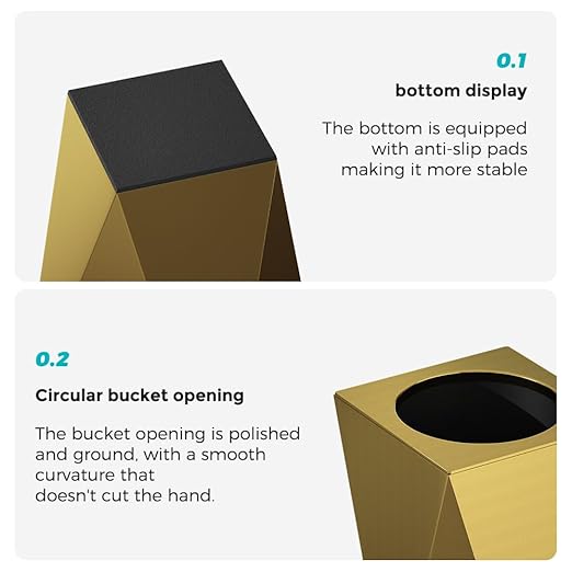 2.64 Gallon Metal Trash Can, Creative Diamond-Shaped Garbage Can, Simple High-Grade Waste Basket, for Home Bathroom Office. (10L Gold Diamond)