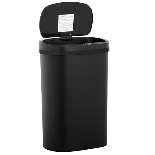 BestOffice | 13 Gallon Plastic Trash Can with Lid | Dark Black | Automatic Touchless Garbage Can | Odor Control | Modern Oval Design | Easy to Clean | Fits Any Kitchen, Bathroom, Office or Home