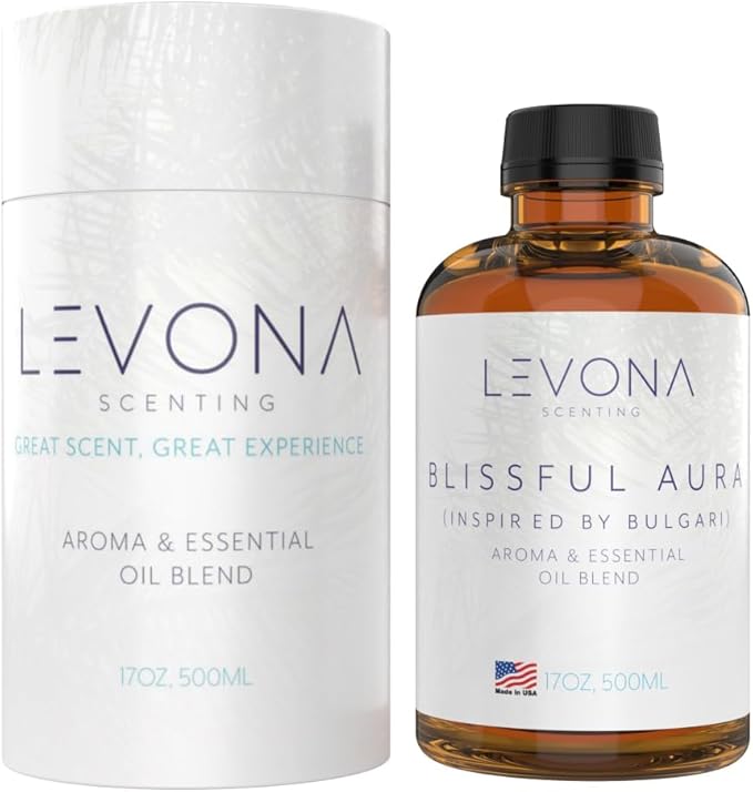 Levona Scent Essential Oil - Fresh Aroma for Home, Office, Hotel & Spa, Perfect in Humidifiers and Diffusers, Luxury Fragrance, With Roses, Geranium, Zesty Lemon Notes - 500ml/ 17 fl oz, Blissful Aura