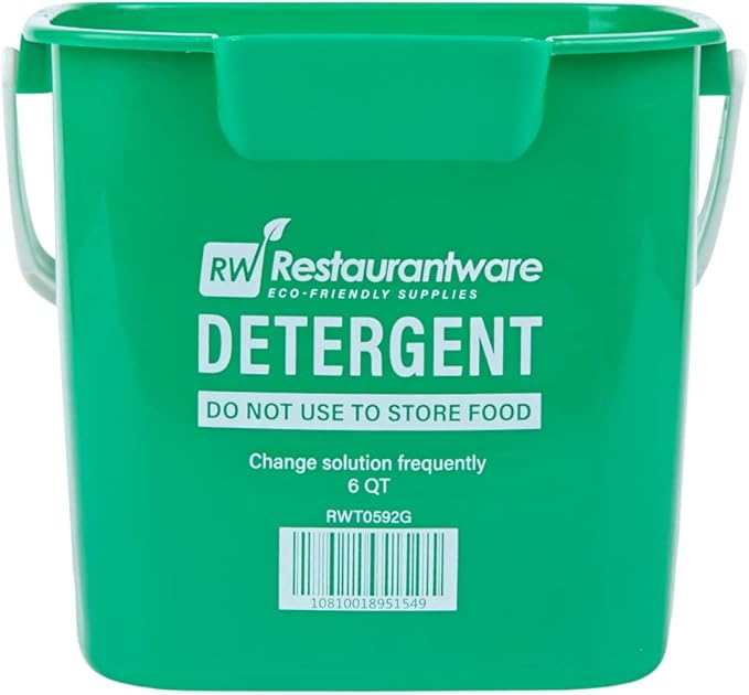 RW Clean 6 Quart Cleaning Bucket, 1 Detergent Square Bucket - With Measurements, Built-In Spout And Handle, Green Plastic Utility Bucket, For Home Or Commercial Use, - Restaurantware