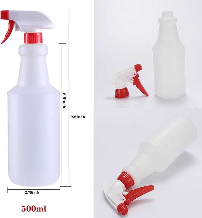 10 Packs 16oz Empty Spray Bottles Plastic Heavy Duty Refillable Spray Bottles with Adjustable Nozzle and Measurements for All Purpose Cleaning Solutions