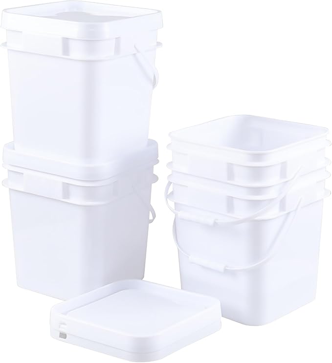 Xyskin 3 Gallon Mixing Bucket, White Food Grade Bucket, Paint Pail with Seal Lids, 11 Liter Paint Bucket with Handle, Pack of 4