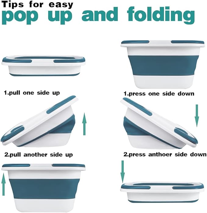 2 Pack Large Collapsible Mop Bucket 4.2 Gallon(16L) with Handle for House Cleaning, Space Saving Outdoor Multiuse Foldable Water Pail for Camping, Fishing, RV(2, Blue)