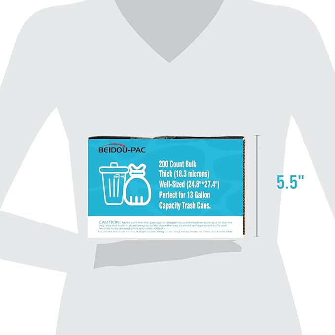 13 Gallon Trash Bags Drawstring, 200 Count Bulk, Black & Unscented Garbage Bags, Multi-purpose Tall Kitchen Trash Bags Can Liners for Business Home Commercial and Industrial