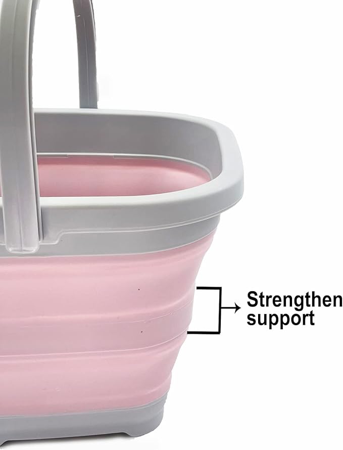 SAMMART Collapsible Rectangular Cleaning Bucket 5L (1.3 Gallon)- Foldable Camping Beach Sand Water Pot Pail- Portable Space Saving Tub for Household, Outdoor Car Washing (Grey + Pale Pink (Set of 2))