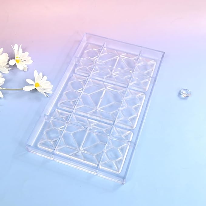 TUKE Polycarbonate Chocolate Molds Rectangle Shape 3D Pattern Chocolate Bar Mold 3 Pack Durable & Flexible Candy Moulds for Homemade Chocolates, Baking & Desserts - BPA-Free (E_ Rectangle)