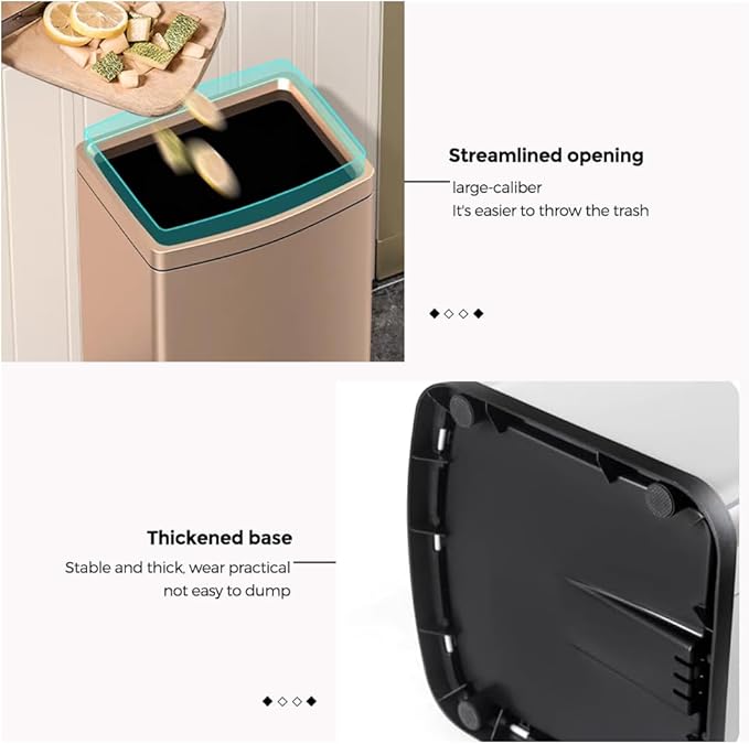 25L/6.6GAL Large Kitchen Trash Can,Tall Open Top Garbage Can,11.81 * 8.66 * 19.68inces,Smooth,Stainless Steel,Commercial,Hospital, Airport