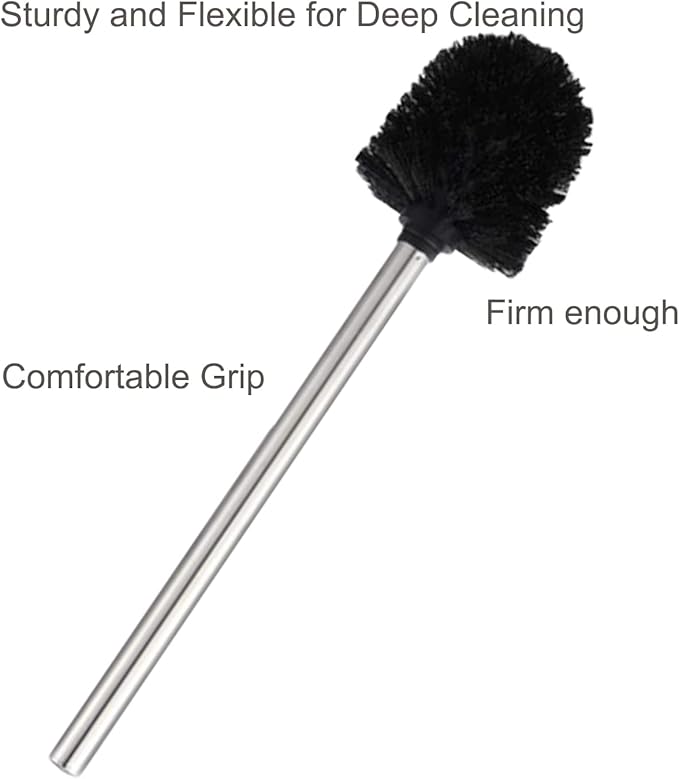 6PCS Toilet Brush Plastic Toilet Brushes Toilet Bowl Cleaner Brush Toilet Replacement Brush Bathroom Cleaning Brushes with Stainless Steel Handle. (Black)