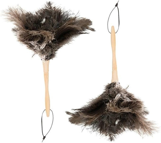 Superio Ostrich Feather Duster Fluffy Dust Remover, with Wooden Handle Reusable for Cleaning Homes, Ceilings, and Furniture (3 Pack) (2 Pack)