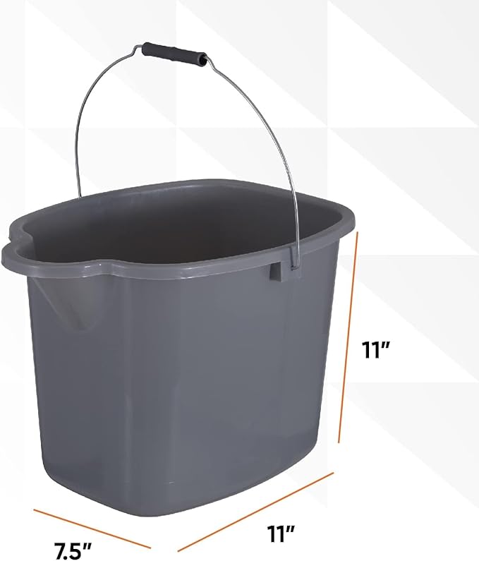 Superio Plastic Bucket with Grip Handle, 16 Liter Large Spout Cleaning Pail Grey, Heavy Duty Bucket Home Floor Mopping, Bath, Car Wash, Bowls for Camping, Fishing, 2 Pack