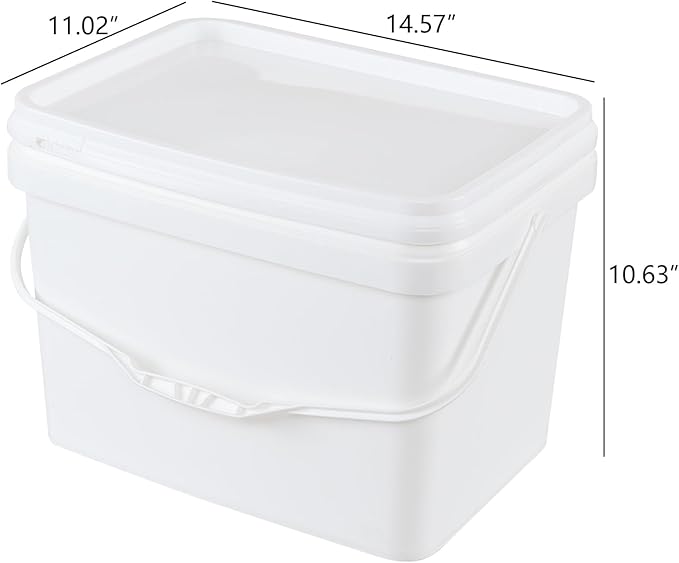 4 Packs Plastic Food Storage Bucket with Lid, 5 Gallon Airtight Plastic Buckets with Handles, White