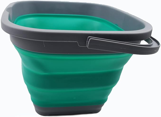 SAMMART 11L (2.9 Gallon) Collapsible Rectangular Handy Bucket (1, Dark Grey/Bluish-Green)