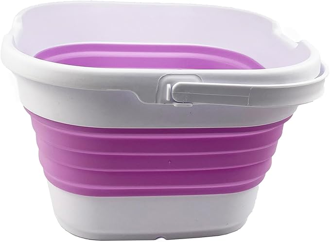 SAMMART 9.5L (2.5 Gallon) Collapsible Rectangular Handy Bucket (White/Pale Purple)