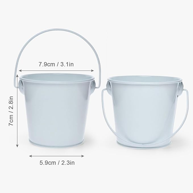 3.1" Galvanized Mini Tin Buckets – 12Pcs White Metal Buckets with Handle, Ideal for Party Favors, Bridal Shower and Craft Projects (White, 3.1")