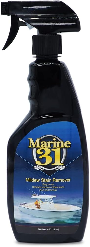 Marine 31 Mildew Stain Remover & Cleaner | Effective for Boats, Home, Patio, & Bathroom | Removes Mildew & Mold Stains | Powerful Cleaning Formula | 16oz
