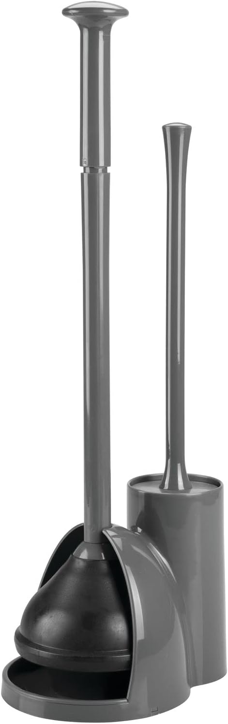 mDesign Hidden Plunger and Brush Set for Toilet Bowl - Combo with Holder Caddy - Modern Toilet Brush and Plunger Set - Aura Collection - Charcoal Gray
