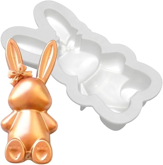 mostsom 3D Bow Bunny Silicone Candy Molds Silicone Molds for Hard Candy, Chocolate, Gummy Caramel, Ganache, Ice Cubes (Rabbit L_7x3.8x1.52inch)