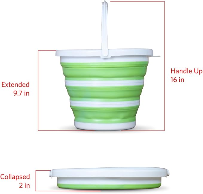 Pine-Sol Collapsible Bucket 2.6 Gallon - Multipurpose Foldable Pail for Cleaning, Car Wash, Outdoor, and Camping - Portable Round Plastic Tub with Handle