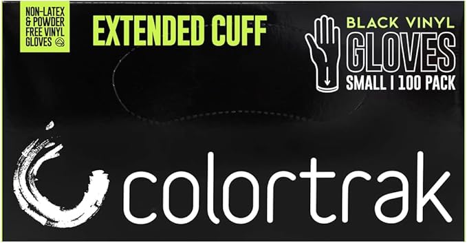 Colortrak Extended Cuff Black Vinyl Disposable Gloves - Non-Latex, Powder-Free, Odor-Free, Extra Coverage for Protection