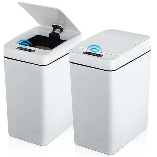 2 Pack Automatic Trash Can Touchless with Lid – 2.5Gallon Slim Bathroom Trash can，Ideal for Kitchen, Bedroom, Living Room & Office (White)