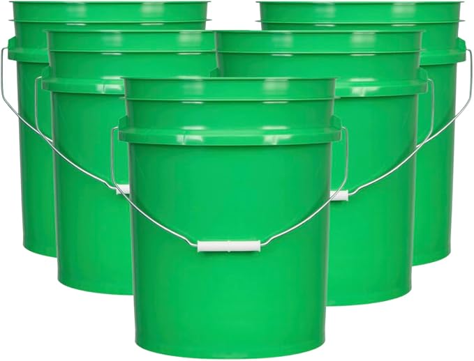 House Naturals 5 Gallon Premium HPDE Plastic Bucket - Made in USA Food Grade Storage Container, BPA Free All Purpose Pail (5, Green)