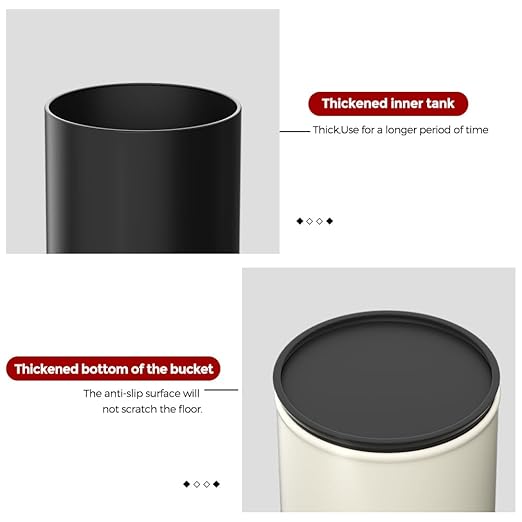 2.6GAL Off White Metal Bathroom Trash Can with Lid,Double Bucket,Swing Lid,Round Waste Basket for Bathroom,Bedroom,Office,Hotel,Bank