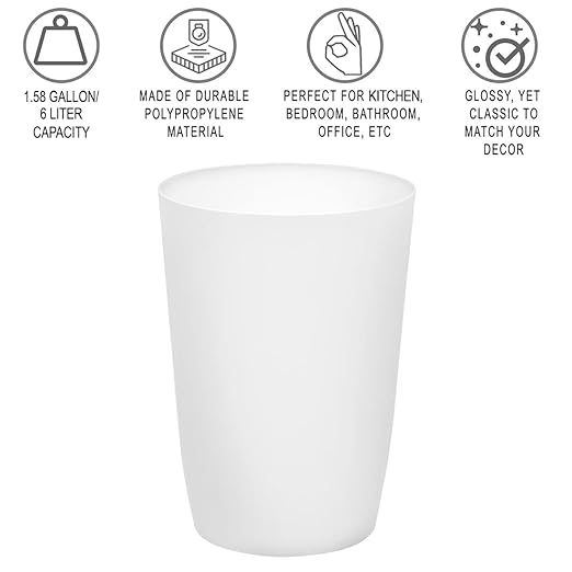 Mini Waste Basket - Durable Small Plastic Garbage Trash Can Bin - Lidless Open-Top Rectangular Slim Profile for Compact Spaces - Suitable for Home, Bathroom, Office, Bedroom, Kitchen and More, White