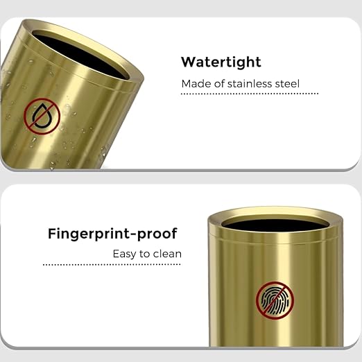 12L/3Gal Antique Brass Bathroom Trash Can,Brushed Brass Garbage can,Small Gold Wastebasket for Office,Hotel,restuarant,Bank,Bathroom,Bedroom (Gold 12)