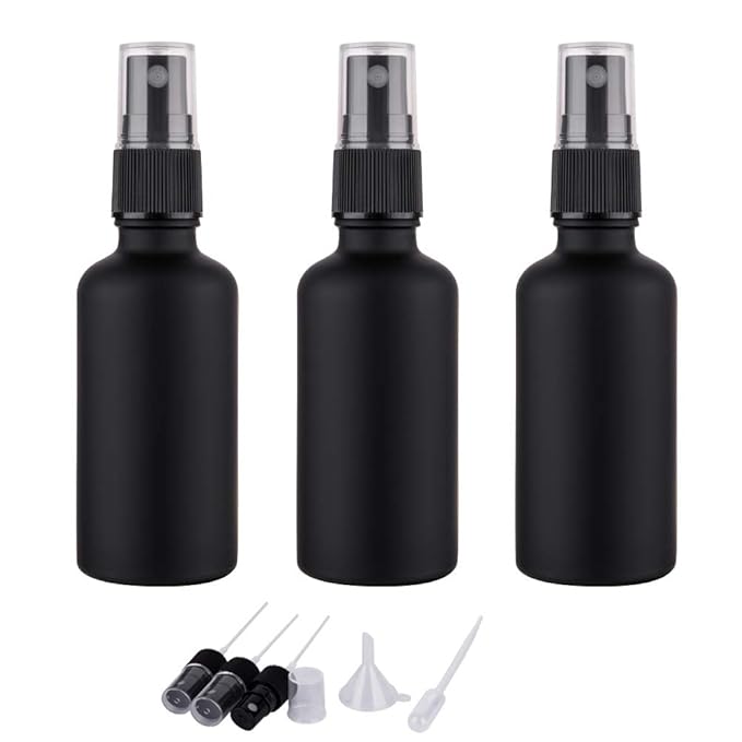 2oz Small Glass Essential Oils Spray Bottles, Fine Mist Frosted Black Spray Bottles (Set Of 3)