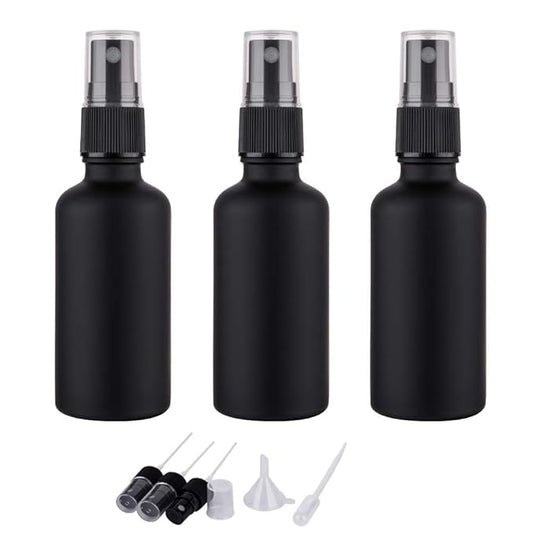 2oz Small Glass Essential Oils Spray Bottles, Fine Mist Frosted Black Spray Bottles (Set Of 3)