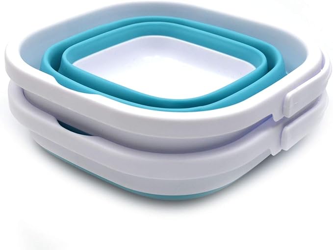 SAMMART Set of 2-2.6L (0.68 Gallon) Super Mini Sqare Collapsible Plastic Bucket - Foldable Square Tub - Portable Fishing Water Pail - Space Saving Outdoor Waterpot (2, Bright Blue)