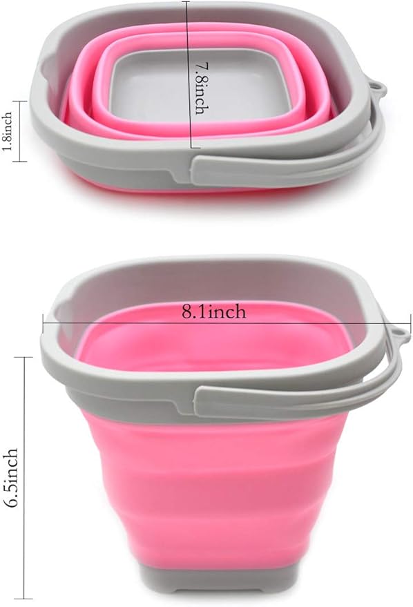 SAMMART 2.6L (0.68 Gallon) Super Mini Sqare Collapsible Plastic Bucket - Foldable Square Tub - Portable Fishing Water Pail - Space Saving Outdoor Waterpot (1, Pink)
