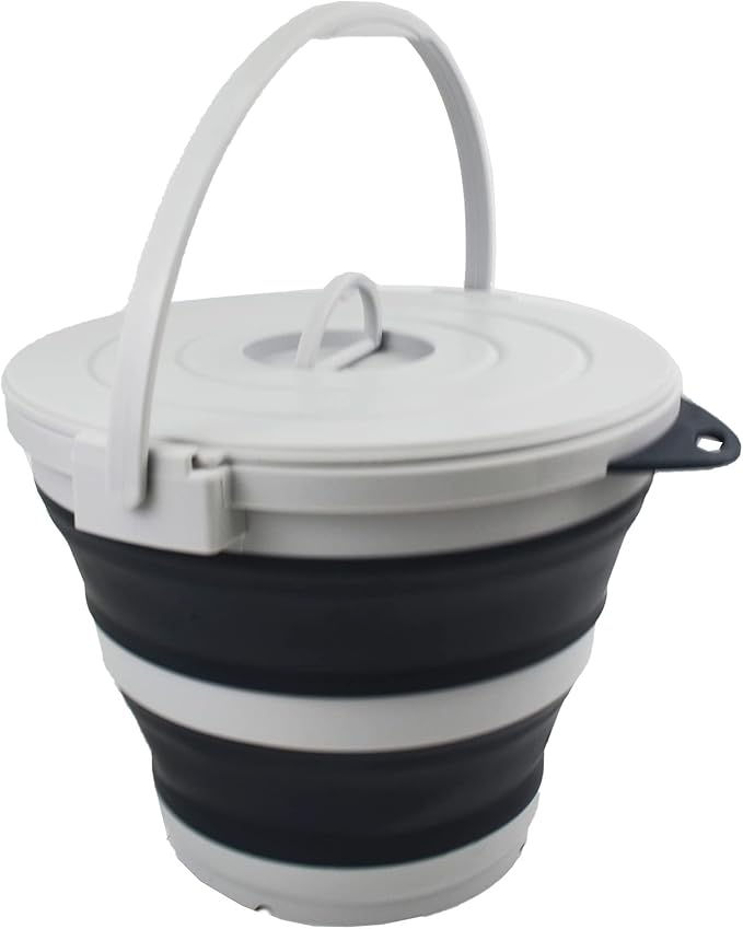 SAMMART 10L (2.64Gallon) Collapsible Fishing Bucket with Locking Lid - Portable Plastic Water Pail - Space Saving Outdoor Waterpot - Trunk Organizer for All Types of Vehicles (Grey/Slate Grey)