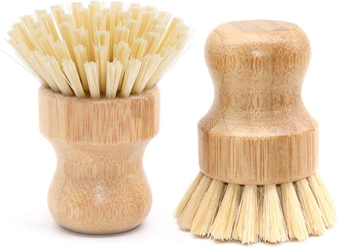 4 Packs Bamboo Palm Scrub Brush Sisal Dish Brush Round Natural Dish Scrubber for Cast Iron Pots, Pans, Kitchen Sink and Vegetable