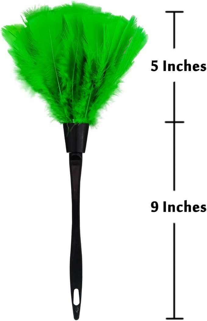 Turkey Feather Dusters for Cleaning Home Blinds Kitchen car Office, Eco-Friendly Reusable （2 pcs Green）