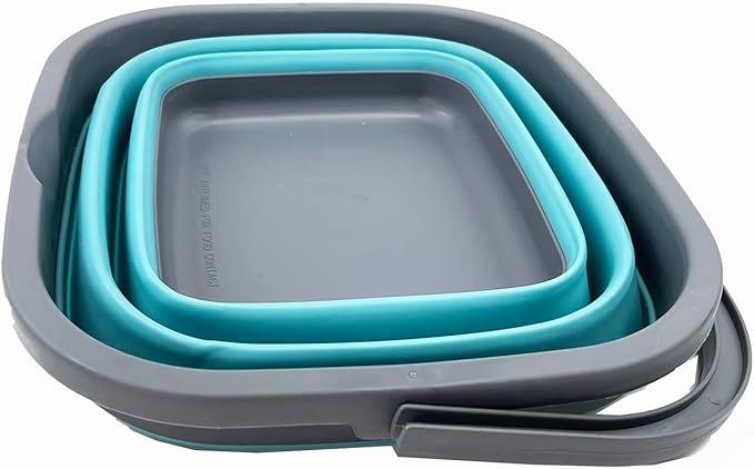 SAMMART 10L (2.6 Gallon) Collapsible Rectangular Handy Basket/Bucket (Grey/Crystal Blue)