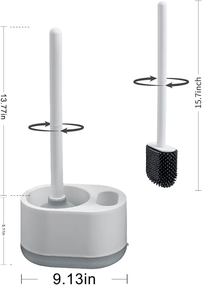Toilet Plunger and Brush, 2 in 1 Toilet Bowl Brush Plunger Set with Holder, Bathroom Cleaning Tools Combo with Caddy Stand (White)